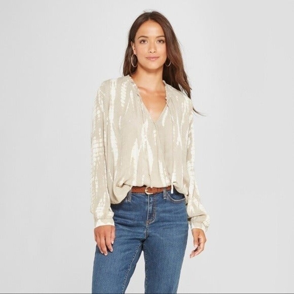 Knox Rose Blouse Women Size M Tie Dye Wrap Long Sleeve Boho Top